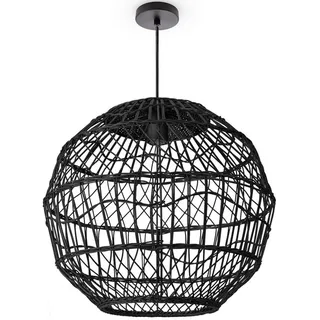 Paco Home Pendelleuchte Wohnzimmer Boho Korbleuchten Pendellampe Rattan Hängeleuchte Korblampe Rund E27 Stil Modern schwarz