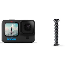 GoPro HERO10 Black Waterproof Action Camera with Front LCD and Touch Back, 5.3K60 Ultra HD Video, 23MP Photos, 1080p Live Streaming, Webcam, Stabilisation & Einbein-Stativ Gooseneck