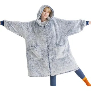 BEDSURE Decke mit Ärmeln Hoodie Decke-Sherpa Kuscheldecke mit Ärmeln, Kuschelpullover Ärmeldecke als Geschenke für Frauen, Blau