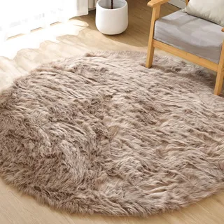 ORINOVA Teppich Rund Beige 150 cm Flauschig Fellteppich Kunstfell Schlafzimmer Wohnzimmer Bettvorleger Waschbar Weich Kuschelteppich