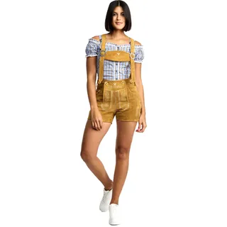 Steigenhöfer Traditionelle Leder-Hotpants für Damen mit Trägern Hellbraun 34