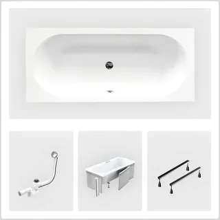 Rechteckige Badewanne - 160 x 75 cm - mit 4-cm-Verkleidung - Füße - Chromablauf - VITAE SLIM