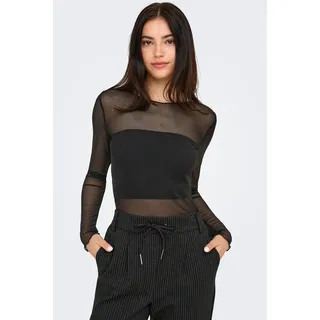 Langarmshirt JDY "JDYELSA NEW L/S O NECK TOP JRS NOOS", Damen, Gr. S, schwarz, Netz, Obermaterial: 90% Polyester, 10% Elasthan, transparent, unifarben, figurbetont hüftlang, U-Boot-Ausschnitt, gewellter Abschluss, Shirts Langarmshirt, leicht transparenter Look