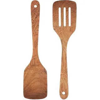 Febbya Pfannenwender Holz,2 Stück Küchenutensilien Schlitzwender Holz Kochbesteck-Set Hitzebeständig Antihaft Küchenhelfer Holzspatel Küche Kochgeschirr für Kochen Küche Restaurant