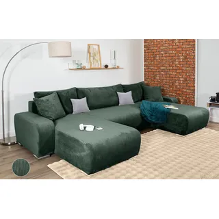 Collection AB Wohnlandschaft Polyester U-Form 3-Sitzer Flaschengrün