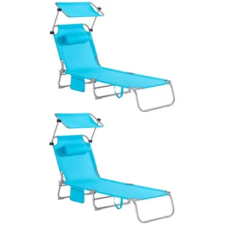 SoBuy Sonnenliege 2er Set Blau , Metall, Textil , 195x90x63 cm , Gartenmöbel, Gartenliegen