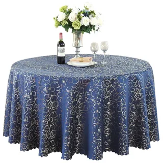 BHOMTY Runde Jacquard-Tischdecke Schützt und dekoriert den Tisch Geeignet für Haus, Hotel Restaurant, Hochzeit Bankett, Büro Treffen Marineblau Durchmesser 160 cm