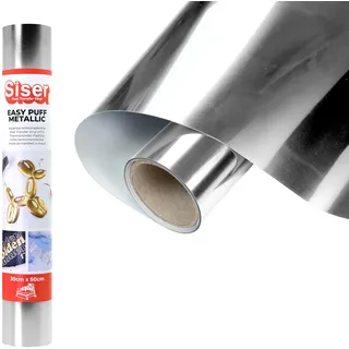 Siser Easy Puff Metallic - Thermo Adhesive Vinyl, Silber 50 x 30 cm, Thermotransfer-Vinyl 3D Effekt mit metallischem Finish, für Schneideplotter