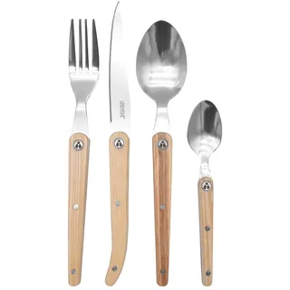Laguiole Besteckset 16-teilig – Edelstahl & Eschenholz – Menübesteck für 4 Personen – Hochwertiges Besteck aus rostfreiem Stahl – Design-Besteckset mit Holzgriff