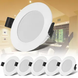 B.K.Licht – 6er Set LED Einbaustrahler 230V, LED Strahler für das Badezimmer Spritzwasserschutz IP44, Warmweißes Licht, Deckenstrahler, Spots, Deckenspots flach, 85x25mm (DxH), Weiß