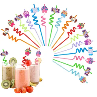 Cocktail Strohhalme Trinkhalme Plastik Dicke Plastikstrohhalme 16 Stück Trinkröhrchen Nur Wiederverwendbar Straws Süßigkeiten Party Deko Strohalme Kunststoff für Kinder Erwachsene (Süßigkeiten)