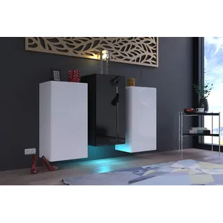 Furnitech K8 Modernes Wohnzimmer, Kommode, Schrank, Sideboard, Schlafzimmer, Esszimmer, Wohnzimmermöbel (LED RGB 16 Farben, K8-18HG-WB3)