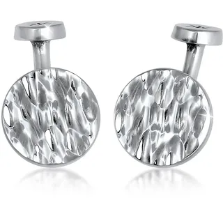Manschettenknöpfe KUZZOI "Manschettenknopf Plättchen Rund Gehämmert Struktur 925 Silber" Gr. 25, silber, Manschettenknöpfe, Herren, Blacklist, Silber 925 (Sterlingsilber), Manschettenknöpfe, B:13mm