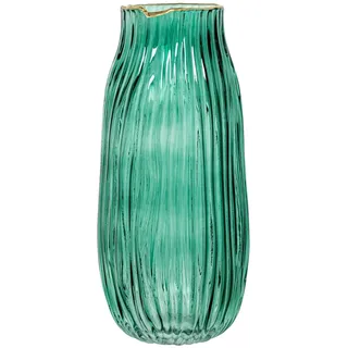 Tischvase aus grünem Glas und Goldrand, 15 x 15 x 31 cm