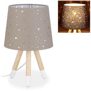 Relaxdays Tischlampe Kinderzimmer , Grau , Metall, Holz, Textil , E14 , 25.5x40x25.5 cm , Lampen & Leuchten, Kinderzimmerlampen