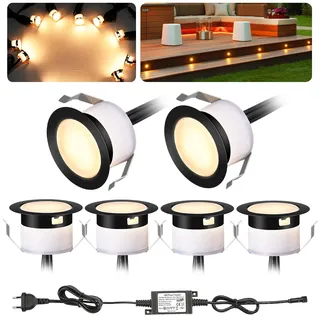 6er Set Warmweiß Bodeneinbaustrahler Aussen LED, Ø31mm DC12V Mini Spots Deck Light Terrassenbeleuchtung, IP67 Wasserdicht Einbauleuchten für Garten Treppen Holzdeck