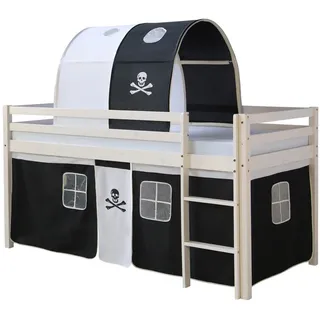 Homestyle4u Hochbett Pirat 90 x 200 cm Kiefer massiv weiß/schwarz