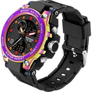 Herren Sportuhr Analog Digital, Outdoor Armbanduhr mit LED-Anzeige, Kalender, zwei Zeitzonen, großer Ziffernblatt, Militärstil, robuste Männeruhr