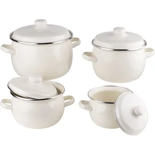 8-teiliges Kochgeschirrset aus Emaille Topfset Induktion Kochtopfset Töpfe Set - Beige