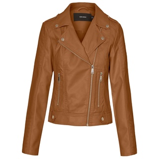 VERO MODA Damen Kunstleder-Jacke VMKerriultra Biker-Style 10228728 cognac S