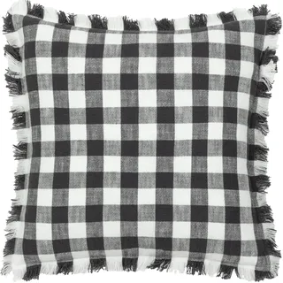 Yard Barton Kissen, kariert, Baumwolle, Fransen, Polyester, gefüllt, 45 x 45 cm, Schwarz