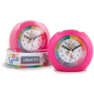 TRENDHAUS 406408 Kinderwecker, Analoger Kinder-Lernwecker mit Licht und Snooze-Funktion, Quarzwecker für Mädchen und Jungen, Pink