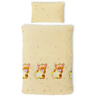 Gräfenstayn® 2-TLG. Kinderbettwäsche Set mit Tiermotiv und integriertem Reißverschluss - aus 100% Baumwolle (Renforce-Qualität) - Deckenbezug 135x100cm und Kissenbezug 60x40cm (Teddy & Stern)