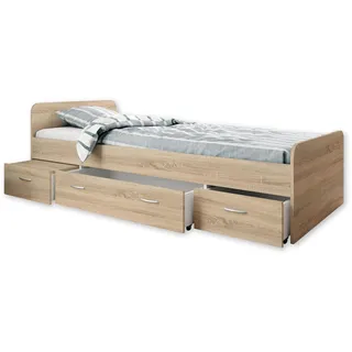 Stella Trading Jugendbett mit 3X Schubkästen 90 x 200 cm Eiche massiv sonoma
