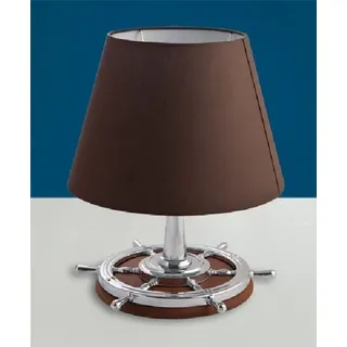 Licht-Erlebnisse Tischleuchte NETTUNO Messing Chrom Braun Stoff H:40cm Maritim