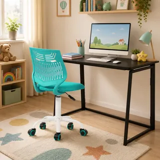 FurnitureR Kinderschreibtischstuhl, Höhenverstellbarer Drehstuhl ohne Armlehnen, Ergonomischer Kinderstuhl mit Rollen für Lernen & Spielen, Platzsparend, 3 Farben wählbar