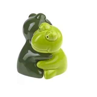by-Bers grüner Frosch in Umarmung, auch als Kuh, Maus, Tiere, Salzstreuer, Salz- und Pfefferstreuer Set als Geschenk, aus Keramik