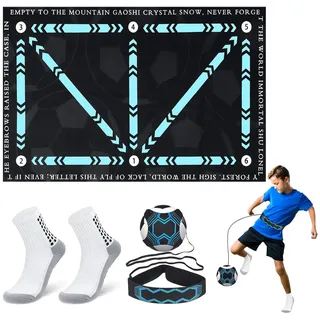 Zourglow Fußball Trainingsmatte 60X90cm, Rutschfest Fußballmatte mit Fußballsocken und Fussball Kick, Stoßdämpfende Fussball Schritt Matte für Jugendliche Indoor Outdoor