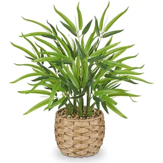 Arborus Künstlicher Bambus Kunstpflanzen 49 cm Künstliche Pflanzen Bambus Deko Kunstpflanze im Weidenkorb Dekopflanze für Boho Deko Tisch Regal in Küche im Wohnzimmer Schlafzimmer