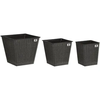 Gartenfreude Pflanzkübel, Polyrattan 3-er, wasserdichter Kunststofftopf, anthrazit, 41.5 x 41.5 x 38 cm, 4000-1068-001