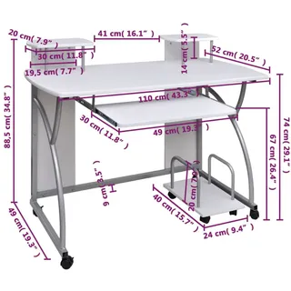 vidaXL Computertisch Weiß 110x52x88,5 cm Holzwerkstoff