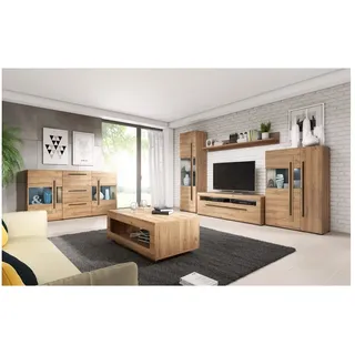 Lomadox Wohnzimmer Set inkl. Wohnwand Sideboard und Couchtisch TURDA-83 in Eiche Grandson Nb. mit led Beleuchtung, b/h/t: ca. 320/104/50 cm