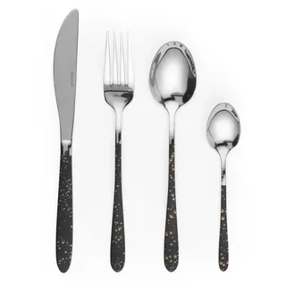 Salter BW09496 Gold-Marmor 16-teiliges Besteckset - Geschirrset für 4 Personen, Tafelsilber aus Edelstahl, Enthält Messer, Gabeln, Esslöffel und Teelöffel, nur Handwäsche, Griff mit Sprenkeleffekt