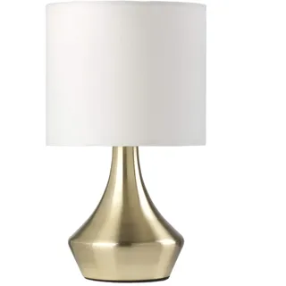 ONLI Tischlampe Gold aus satiniertem Metall und Lampenschirm aus weißem Stoff 6 W