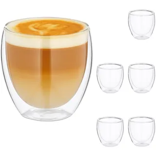 Relaxdays Cappuccino-Gläser , Transparent , Glas, Metall , 9x9x9 cm , Geschirr, Tassen, Tassen Sets