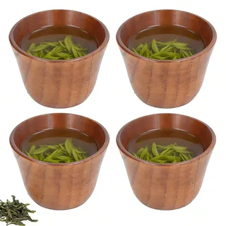4 Stück Holztasse 75 ml Holzbecher Becher Hölzerner Tee Set, Japanische Holz Tasse Trinkbecher Wasserbecher für Kaffee Bier Tee Saft Milch