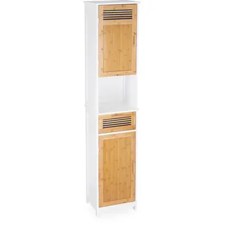 Relaxdays Badschrank, Weiß/Braun, 180 x 39 x 30 cm