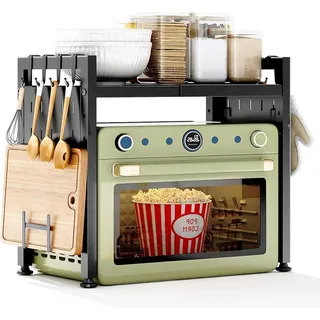 Mikrowellen Regal Organizer mit Haken Schwarz 40-70cm ausziehbar