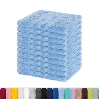 Lavea® 10er Seiftuch Set, 30 x 30 cm, 100% Baumwolle Frottier 500 g/m2, Gästehandtücher und kleine Waschlappen, pflegeleicht 60 °C, Frottierserie Elena, ideal für Bad und Gäste WC, Delphinblau