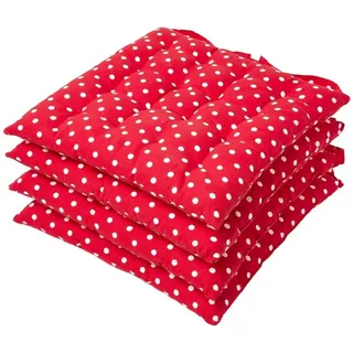 Homescapes Stuhlkissen 4er-Set, Polka Dots 40/40/5 cm , Rot , Textil , Gepunktet , Quadratisch , 40x5x40 cm , Oeko-Tex® , Heimtextilien, Wohntextilien, Sitzkissen