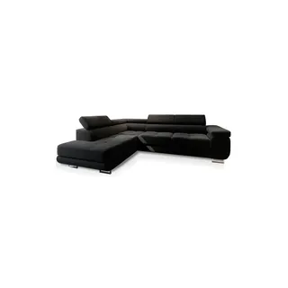 masseno Ecksofa Selva L-S mit Schlaffunktion L-Form, Sofa mit Bettkasten, Wohnzimmersofa, Couch, Soffa, Bettsofa, Couchgarnitur- Schwarz, MONOLITH 95 - Schwarz
