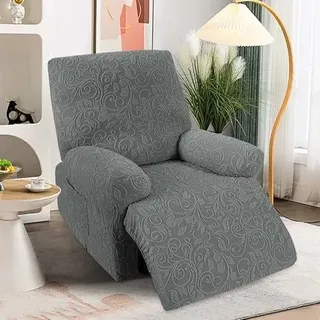Sesselschoner Sesselbezug mit Armlehne & Taschen- Komplett Relaxsessel Bezüge 4-Teilig für Recliner Chair, Stretchhusse Stretch Sessel Überzug für Fernsehsessel Liege Sessel (1 Sitzer, Dunkelgrau)