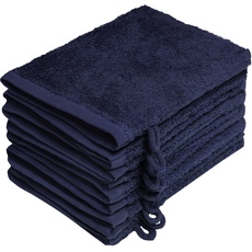 NatureMark 10er Pack Frottee Waschhandschuhe, Waschlappen, 100% Baumwolle, Navy blau, 15x21cm