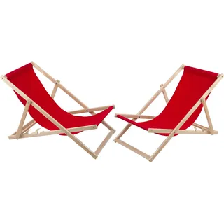 2x Gartenstrandkorb aus Buchenholz Buchenholz Liegestühl Garten Rot Holzliegen ideal für Strand Balkon Terrasse - Rot