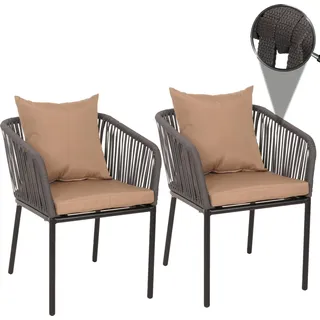 2er-Set Gartenstuhl HWC-N41, Outdoor Armlehne, wetterfest Aluminium Seilgeflecht Rope anthrazit Kissen taupe - Grau