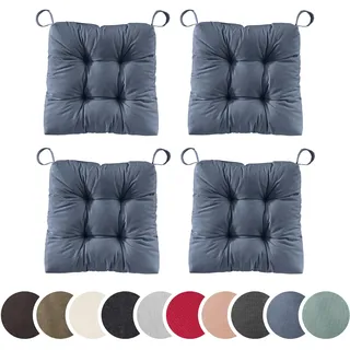sleepling 4er Set Stuhlkissen 40(vorne), 35(hinten) x 38 x 7cm, Jeans Blau | Sitzkissen für Stuhl & Bank mit Klettverschluss, 100% Baumwolle, Indoor & Outdoor, Made in EU, Waschbar, 4 Stück